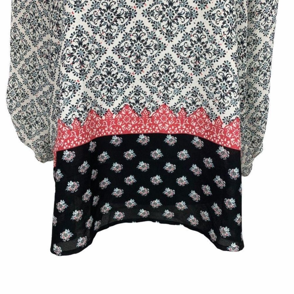 Maurices Mixed Print Blouse Button Tab Sleeve L - image 4